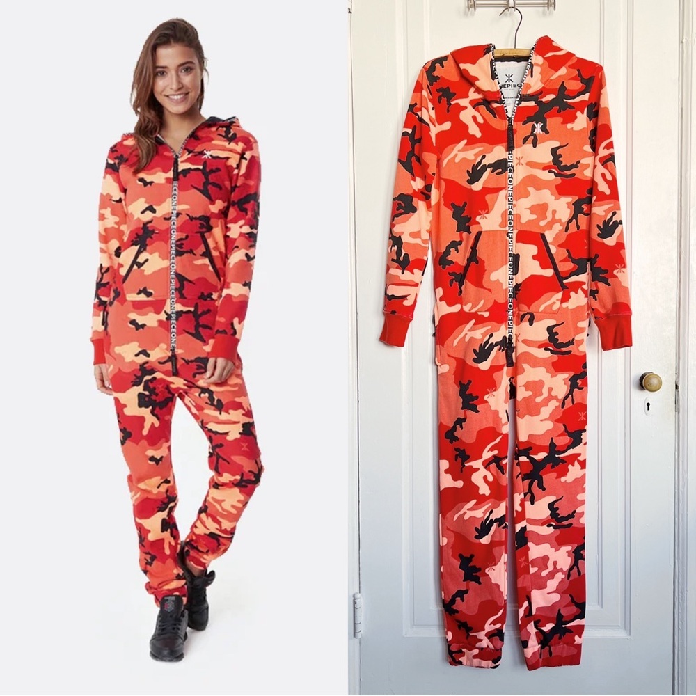 Onepiece • Anti-Camo Jumpsuit onesie Sunset Red knit zip front loungewear unisex